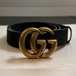Gucci Black Leather Belt with Gold Buckle